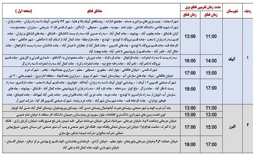 جدول زمان‌بندی قطع برق در نقاط مختلف استان قزوین