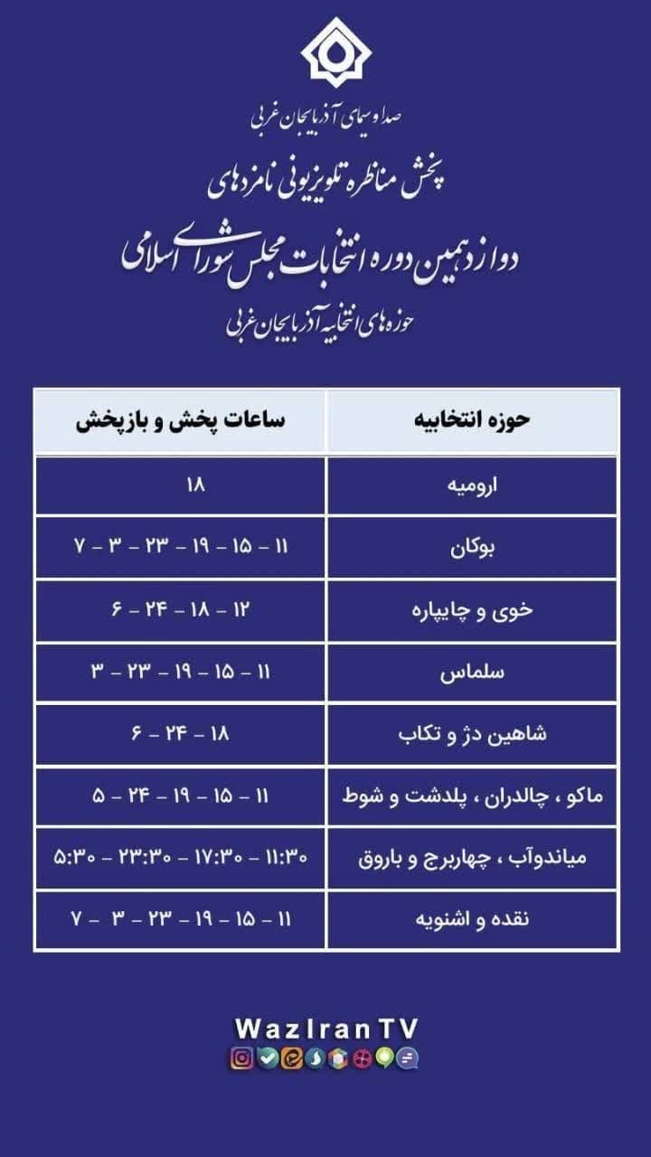 ساعات پخش مناظره های انتخاباتی نامزدهای انتخاباتی آذربایجان غربی