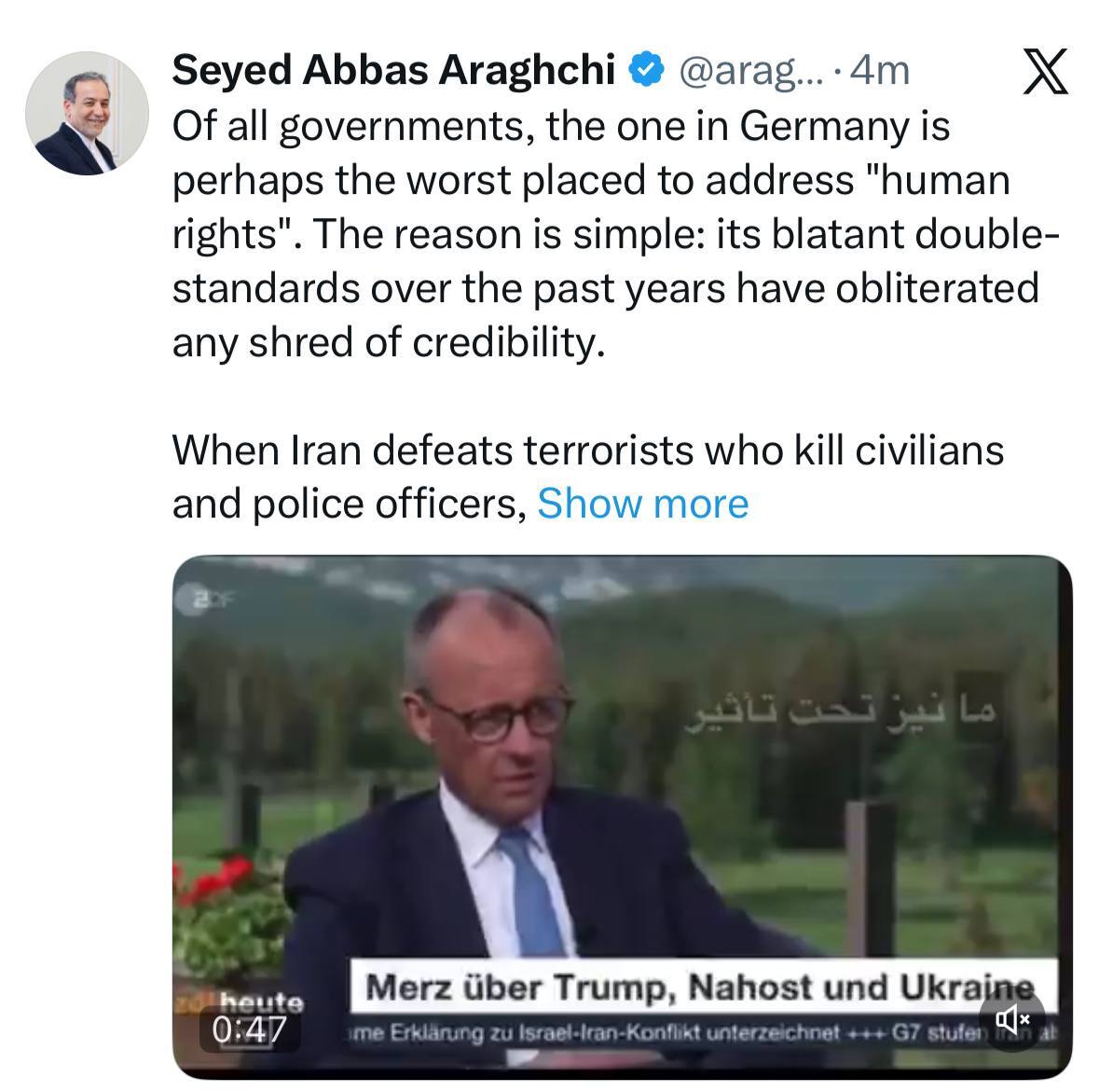 عراقچی خطاب به مرتس: کمی هم شرم داشته باشید