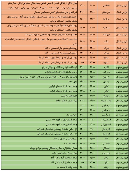 جدول خاموشی برق